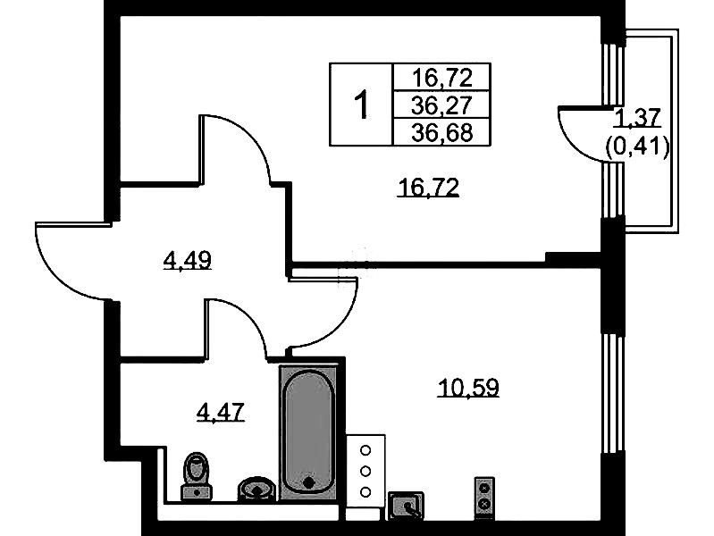 1-комнатная квартира 36.68 м², 11/11 эт., ЖК «Новое Колпино»